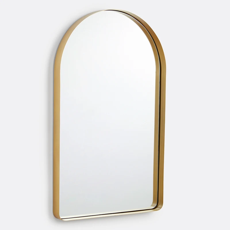 Antique arch brushed gold metal frame wall mirrors home decor hanging rounded edge frame for bathroom