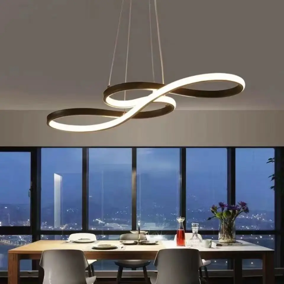 Designer Minimalist Nordic Lights Restaurant Living Room Iron Curved Linear Ring Pendant Light