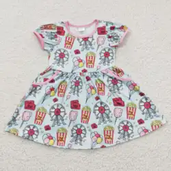 Wholesale Children Toddler Knee length Birthday New Clothes Boutique Baby Girl Summer Short Sleeves Kid Founty Fair Pocket Dress