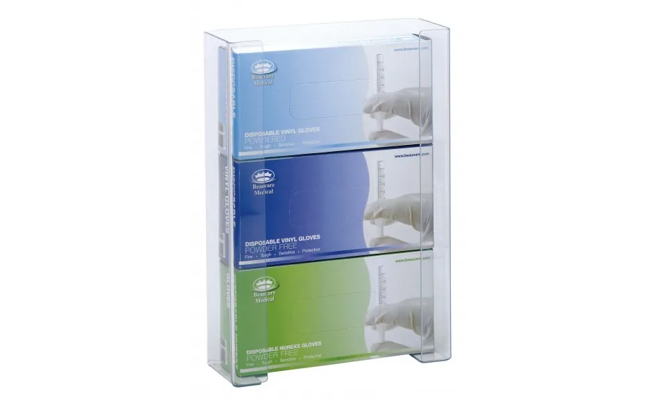 3Mm Clear Side Load Vertical Acrylic Glove Container 10.25W*4D*16H Inches Triple Latex Nitrile Glove Box Holder