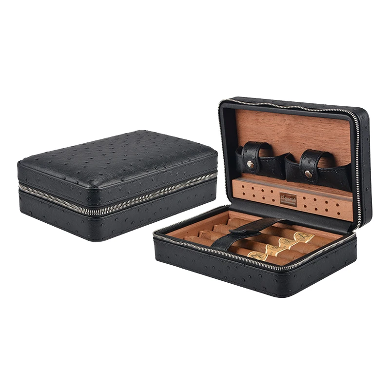 
Wholesale Small Portable Solid Cigar Box Bag Cedar Cigar Case Humidor Travel Leather 