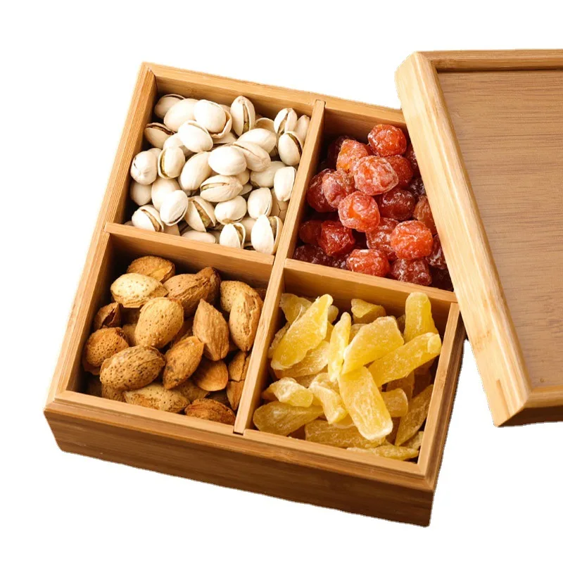 Bamboo fruit box with cover candy melon seeds peanut fruit box factory supply bamboo box