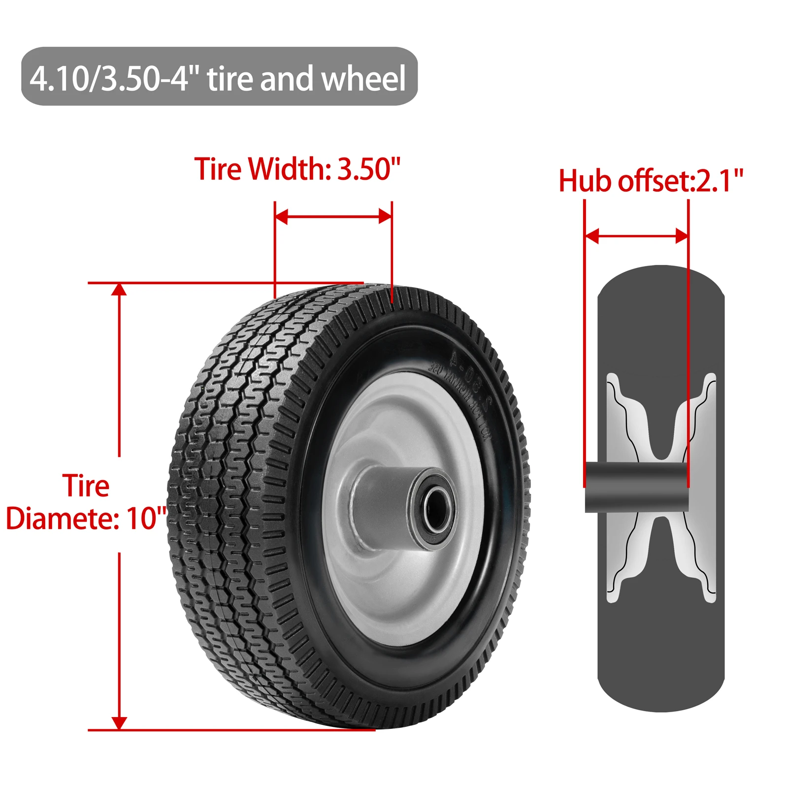 10 x 3.50-4in Solid tire PU Run-Flat Hand truck awn mower Tire rubber Wheel