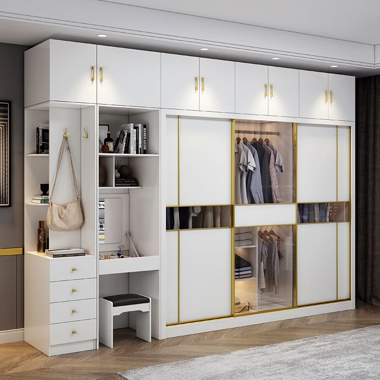 Modern Wall particle board Plywood  wardrobe Closet system Bedroom furniture in Mdf Wood with dresser