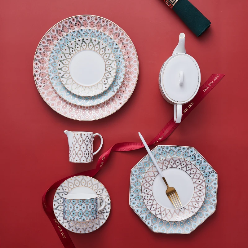 Pito bone china dinner set factory custom colors decals dinnerware hotel restaurant round dishes crockery ceramic tableware set