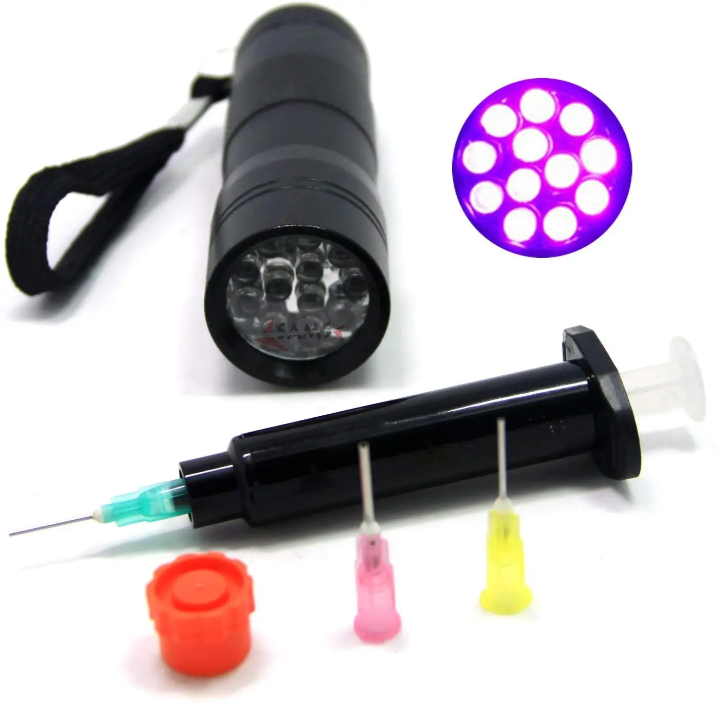 SAMSFX Fishing Tying Kits UV Bright Black Light Flashlight and Clear Glue Cure Syringe Coating Tools for Trout Flies Making
