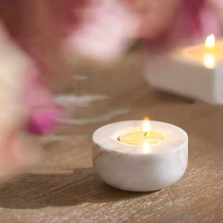 SHIHUI Natural Stone Home Decor Carrara White Marble Homewares Candle Jar Romantic Tea Light Marble Stone Candle Holder