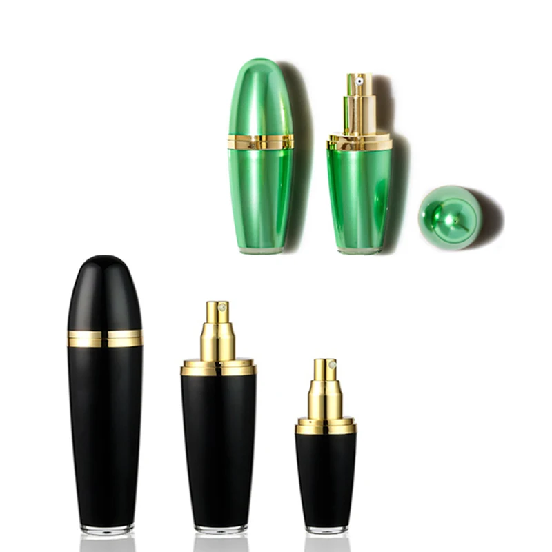 lotion treatment Bullet shaped bottle pmma double wall plastic ball bottle black & green round Plastic bottle for cosmetics