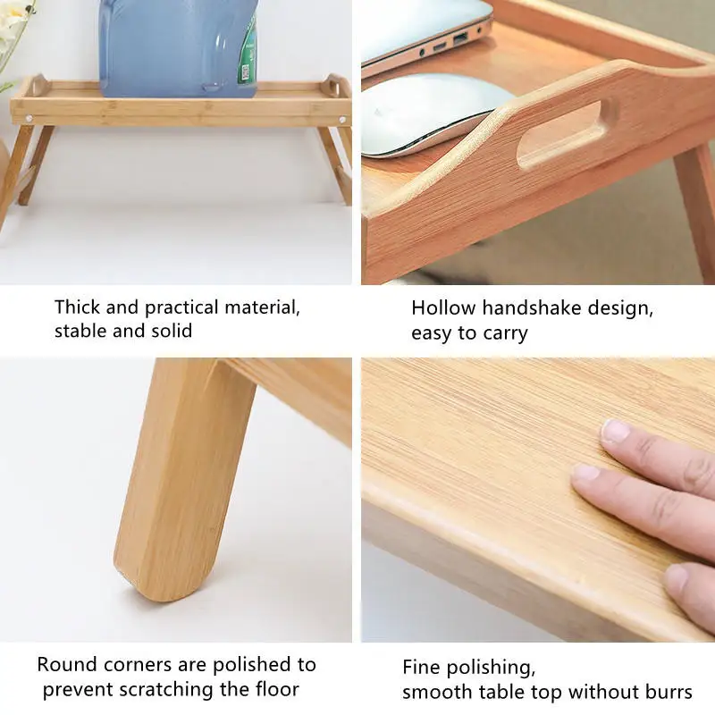 Wood Bed Serving Tray With Folding Legs for Breakfast Dinner Foldable Bamboo Bed Table Tray
