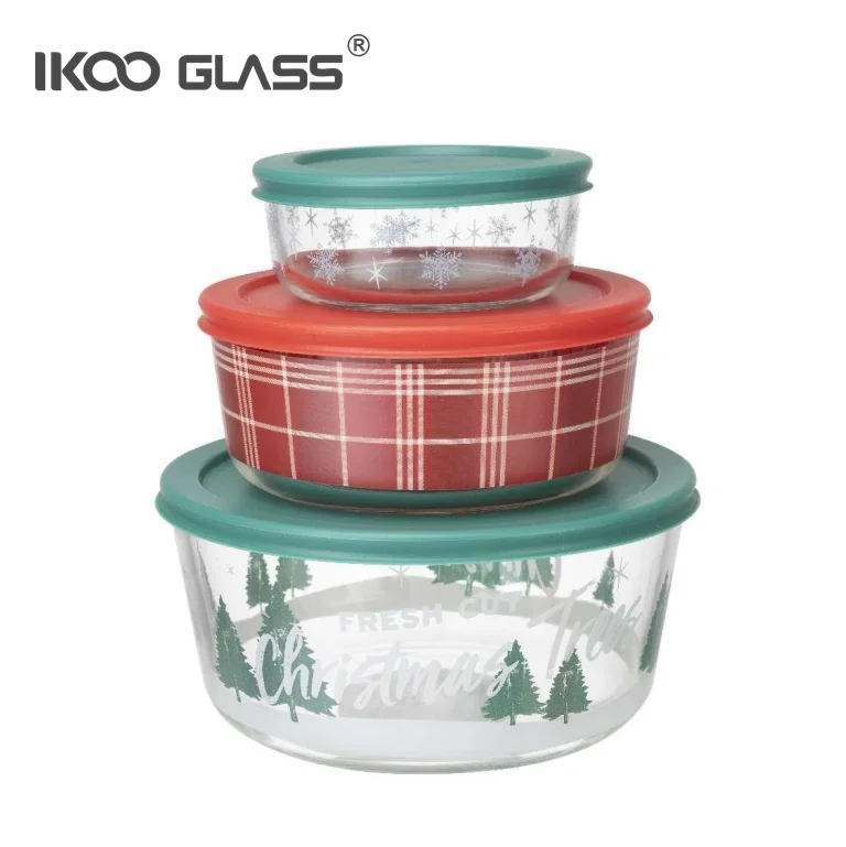 In Stock Products 3pcs Glass Container Set with PE Lids