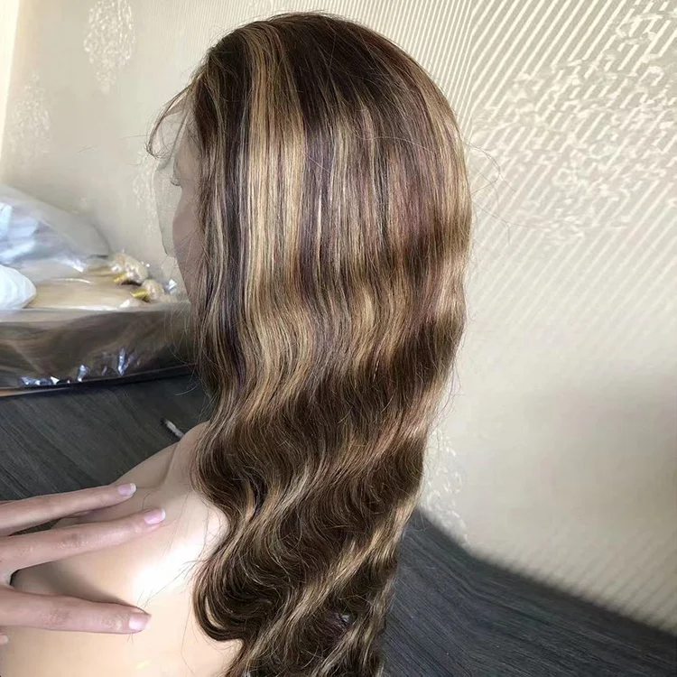 Pre Plucked Wave Highlight Honey Blonde Color Raw Brazilian Human Hair HD Lace Closure Wig