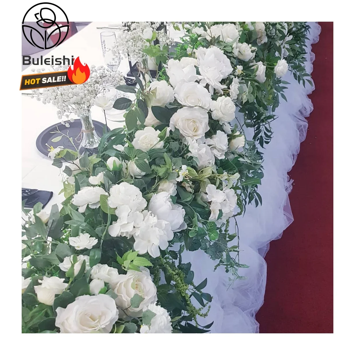 The best price  silk flower artificial flower table runner floor Wedding Decoration Road Guide Wedding arch flower row