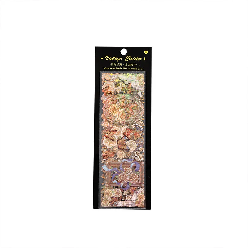 LABON Butterfly Flower Gold Foil PET Retro Diary Journal Scrapbooking Decorative Stickers