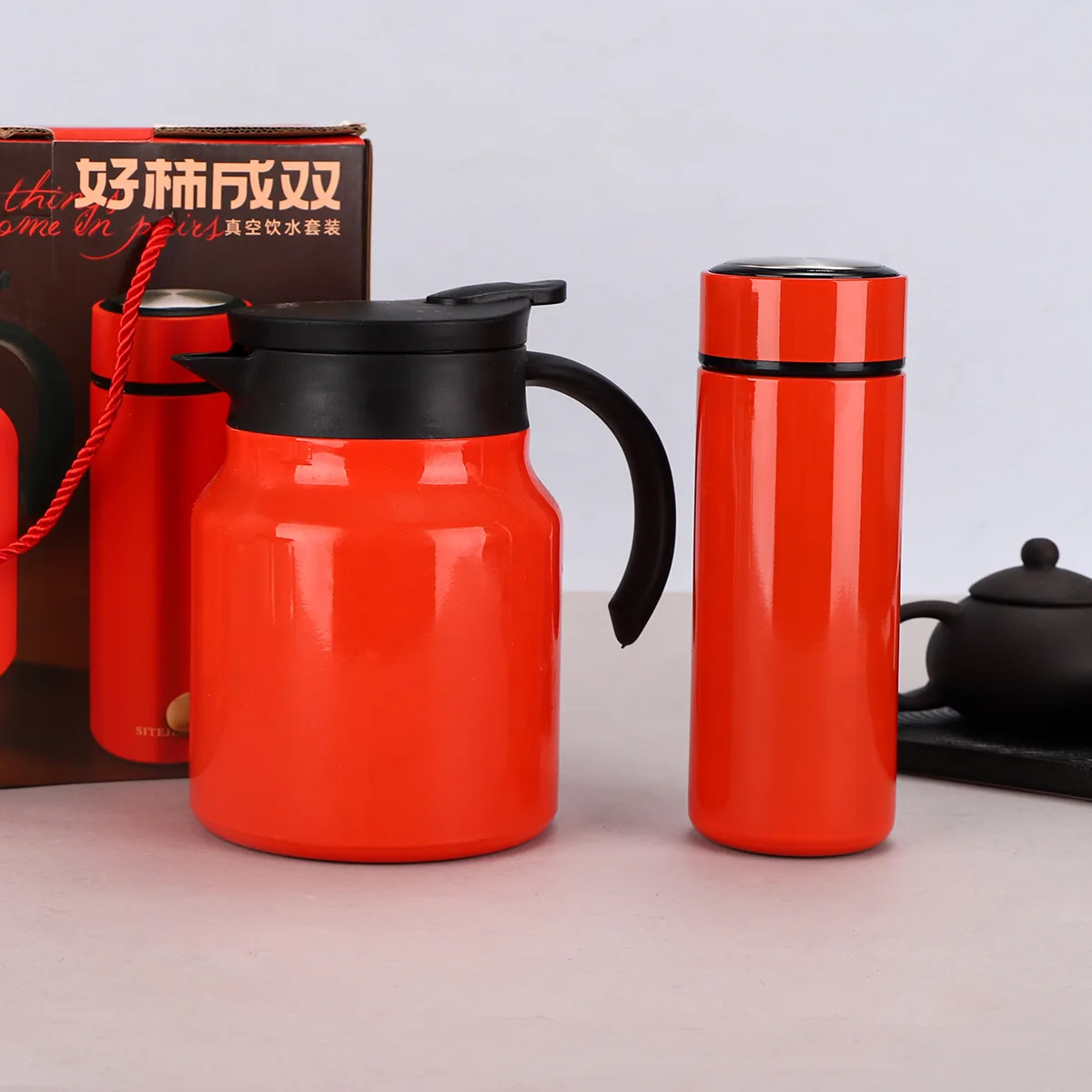 Stainless Steel Gift Set Stew Teapot Straight Cup Business Set Custom Logo Gift Thermos Cup Set