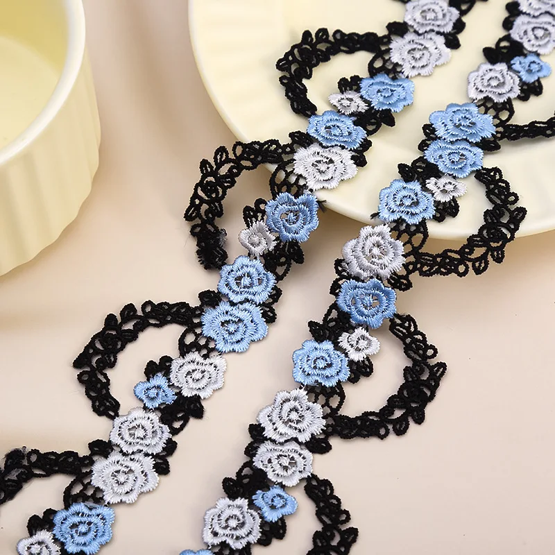 multicolor polyester Embroidery lace Rose Flowers Clothing Home crafts accessories 4CM Water-soluble lace trim