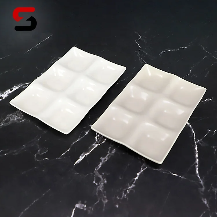 Matt 6 Compartment Divided Food Plate Rectangle Ceramic Plates Dinner Serving Tray For Hotel Restaurant