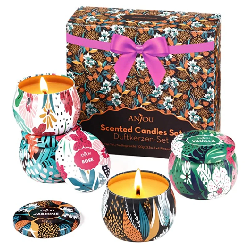 Christmas 100% natural Soybean wax essential oil scented candle tin with luxury custom candle gift box