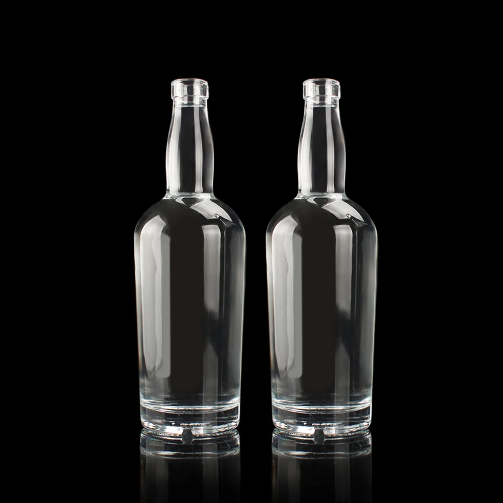 Customized logo printing round shape clear extra flint 750 ml spirits tequila vodka brandy rum gin liquor whisky glass bottle