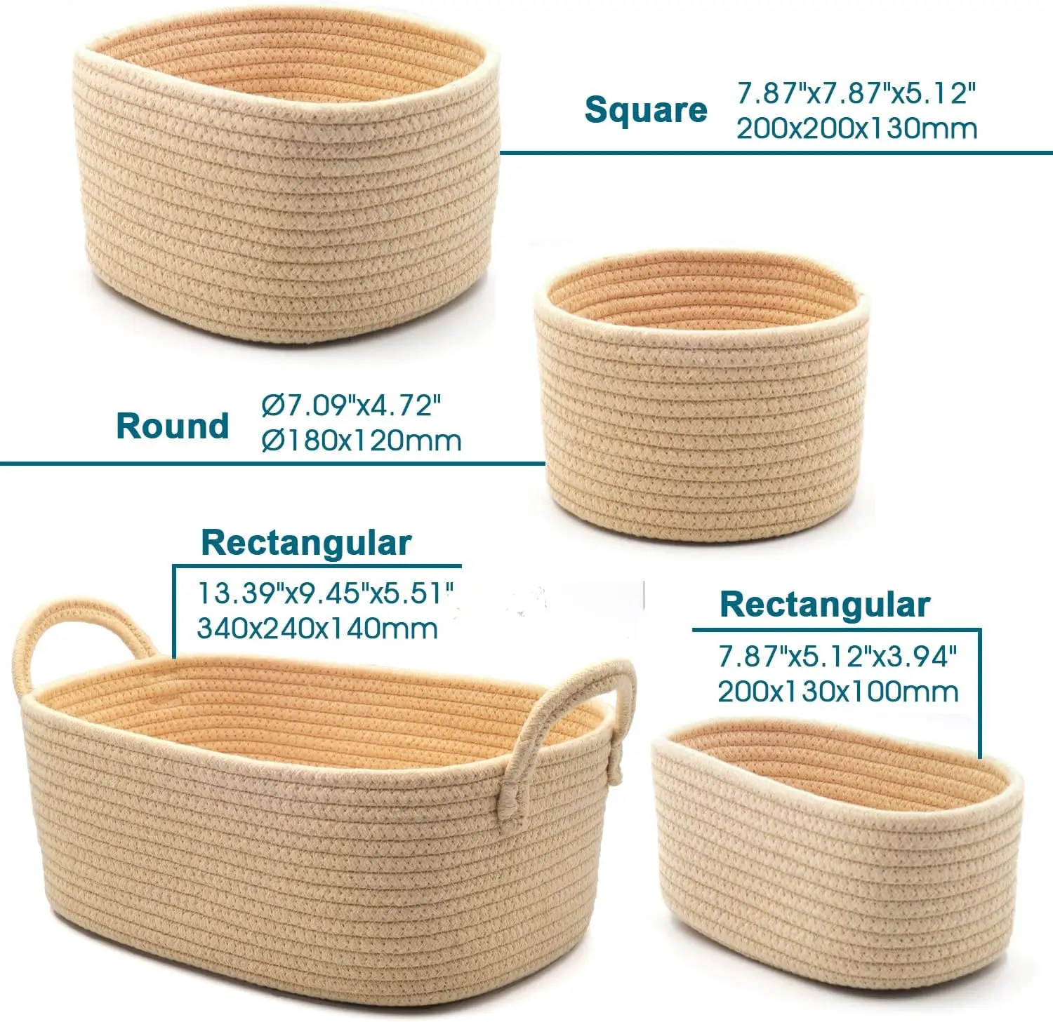 KUYUE Rope Woven Decorative Foldable Storage Basket Modern Folding 4-pack XL 100% Cotton Customizable Custom Size Accepted