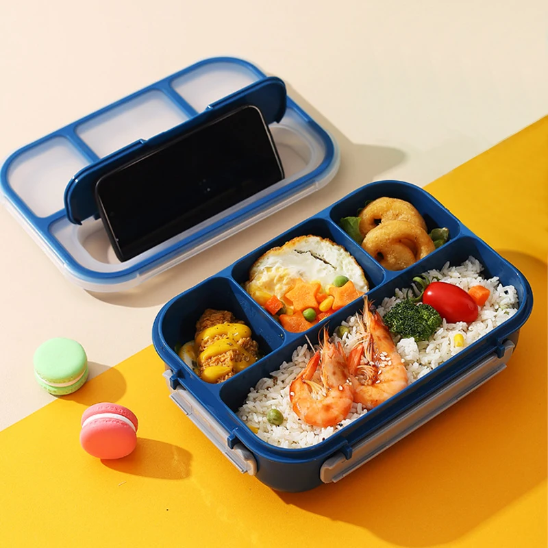 Dishwasher Safe 1000ml blue Built-in Cutlery Set Spoon Fork Plastic Lunch Box Adults and Kids
