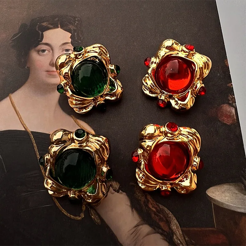 Aimgal fashion jewelry Brass plated 18k gold Acrylic Palace Vintage Earrings  S925 Silver Ear Needle