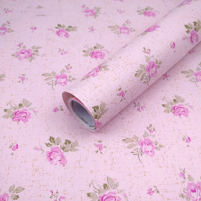 Garden Flower Pink Rose PVC Self-adhesive Background Wallpaper Bedroom Waterproof Wallpaper
