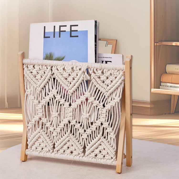 New Macrame Magazine Rack from India Bohemian Decorative Book and Magazine Holder Hanging Rope Format