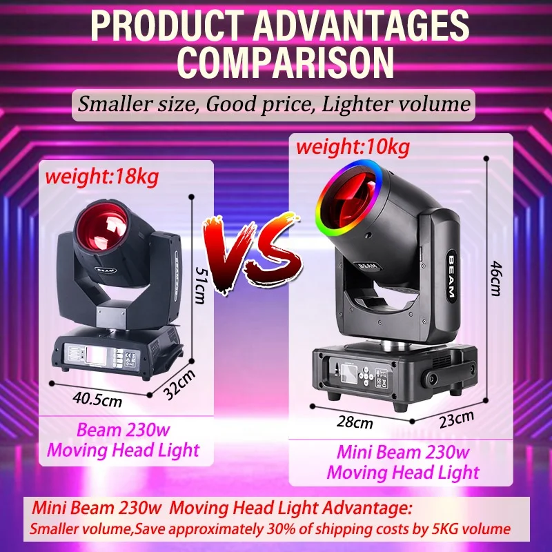 Disco DJ Stage Light Sharpy Mini Beam 230 7r Cabeza Movil Small Mini 7r Beam 230w Moving Head Beam Light For Night Club Concert