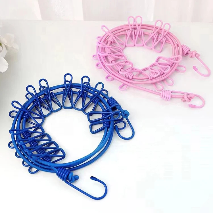 Amazon Well Sold Portable Retractable Elastic Travel Clothesline with 12pcs Clothespins