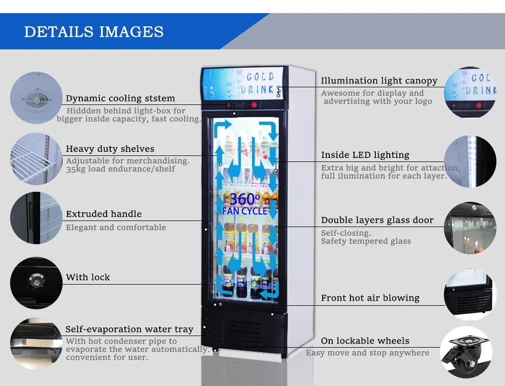 Oem The Best Single Door Commercial Glass Display Showcase Drink Coolers Upright Fridge For Sale