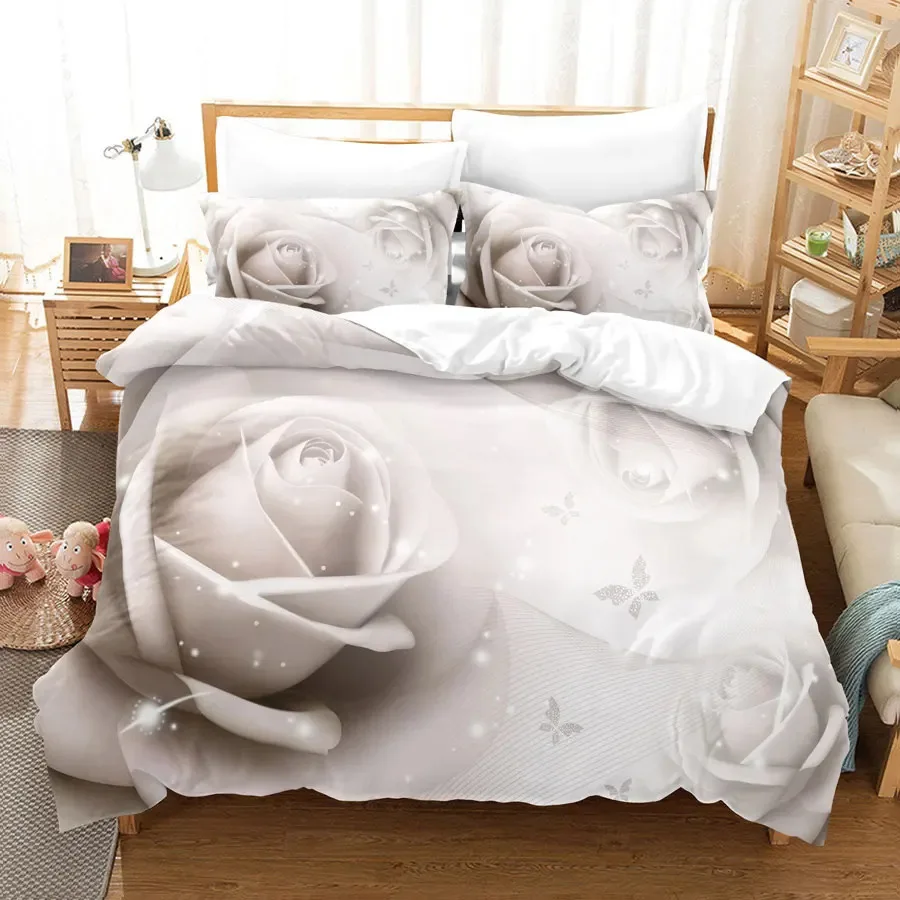 Bedsheet Red Rose Bed Linen Sheet China Manufacturer Custom 3D Print Bedding Set