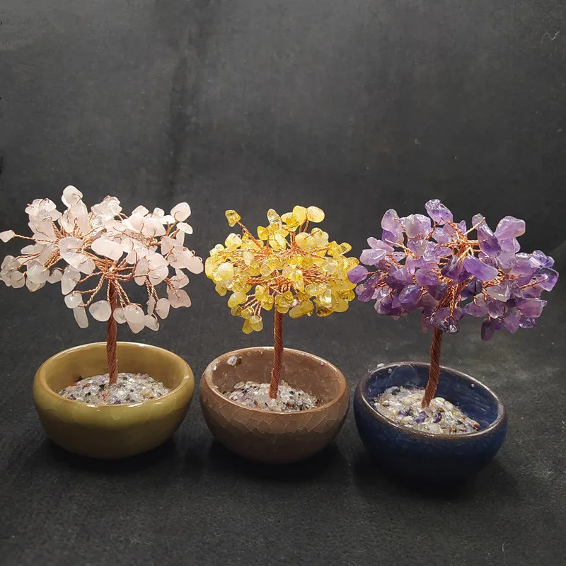 
Wholesale Gemstone amethyst Healing Trees yellow crystal tree 
