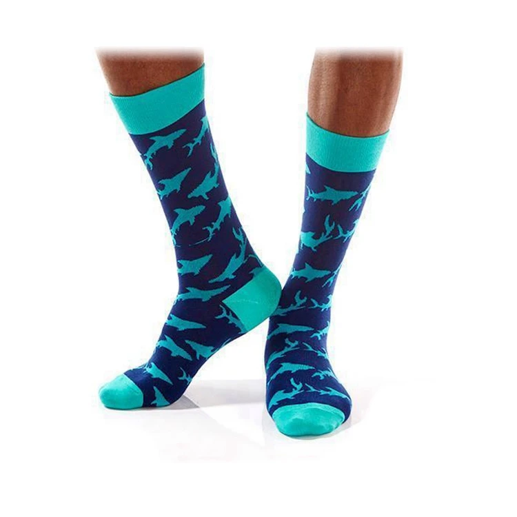 BY-N403 men cotton quality socks knitted breathable socks crew shark socks