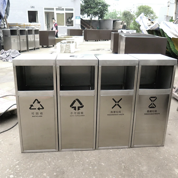 outdoor multi compartment waste recycle bin mall public metal sorting dustbin stainless steel trash can commercial garbage bin