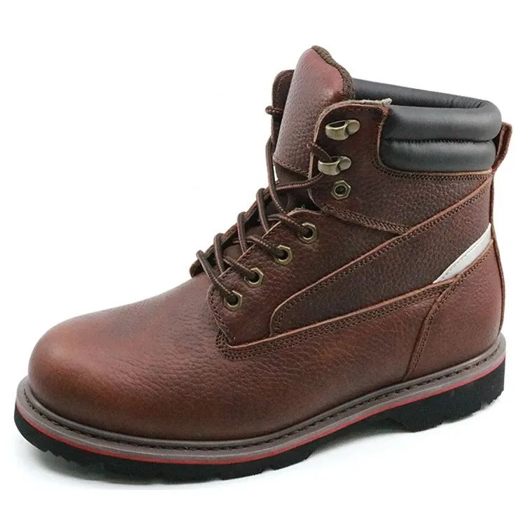 Brown genuine leather goodyear work boots shoes for construction