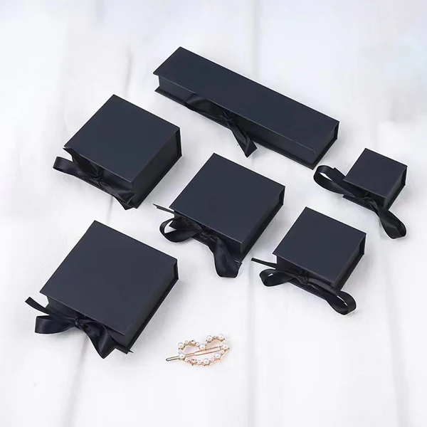 Stock color packaging boxes rigid paper mystery craft unique jewelry gift boxes with ribbon