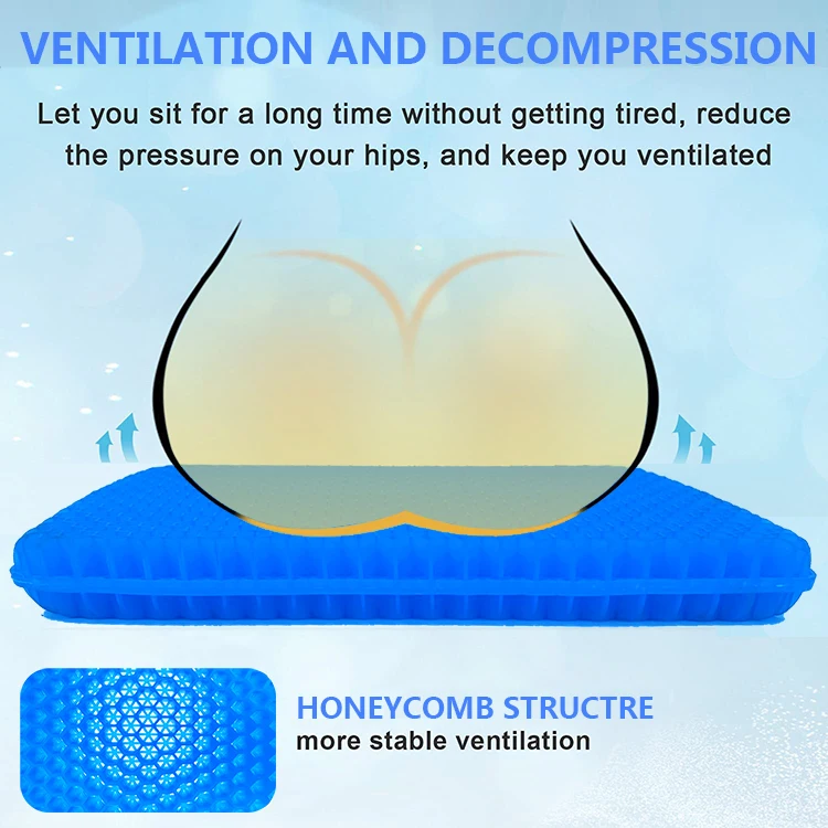 JIANGQIANG Car & Office TPE Gel Seat Cushion Coccyx Outdoor Double Thick Orthopedic Cooling Gel Seat Cushion