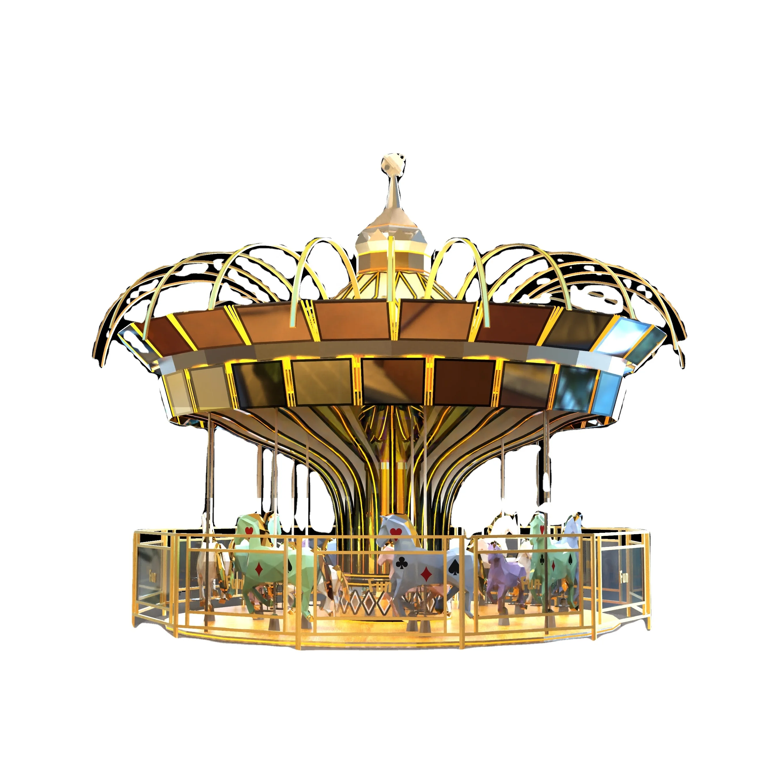 China amusement crown carousel rides Golden amusement park merry go round at factory price
