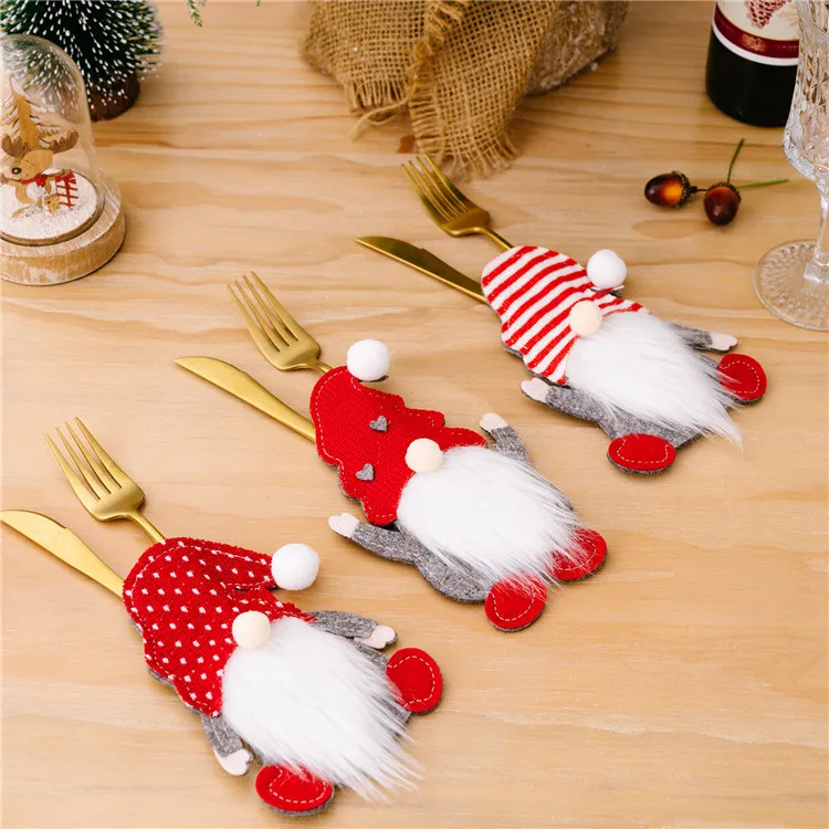 Christmas Gnome Cutlery Holders For Holiday Table Setting And Dinner Party Decoration