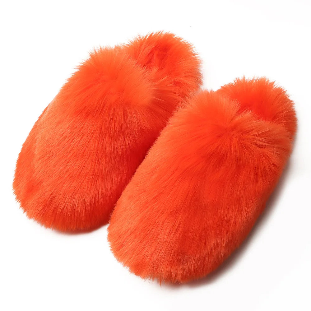 Wholesale warm plush fluffy shoes fluffy slippers female autumn and winter home warm imitation fur non-slip set toe hair drag