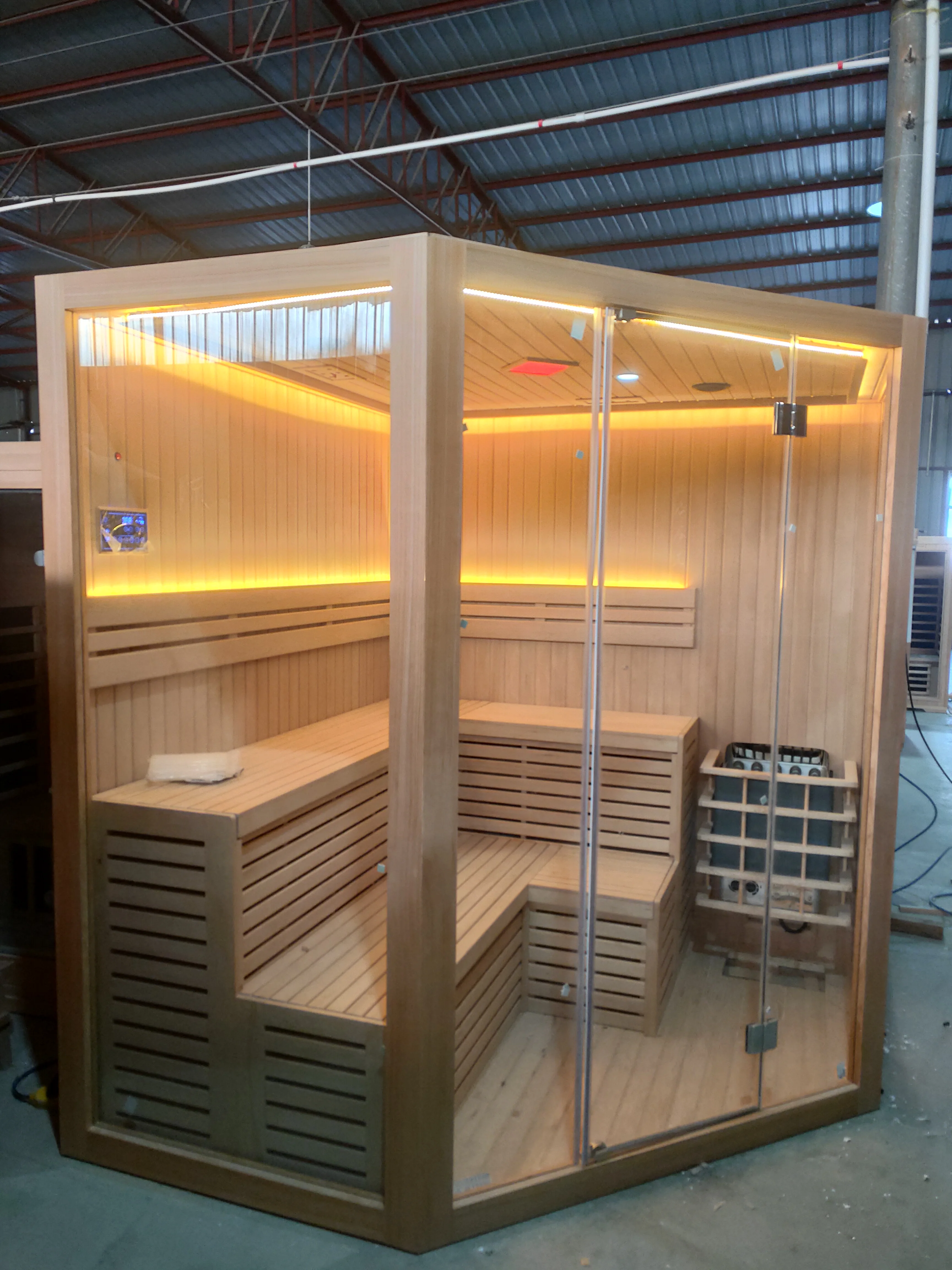 indoor traditional sauna wet steam five corner sauna rooms with sauna stove and stone