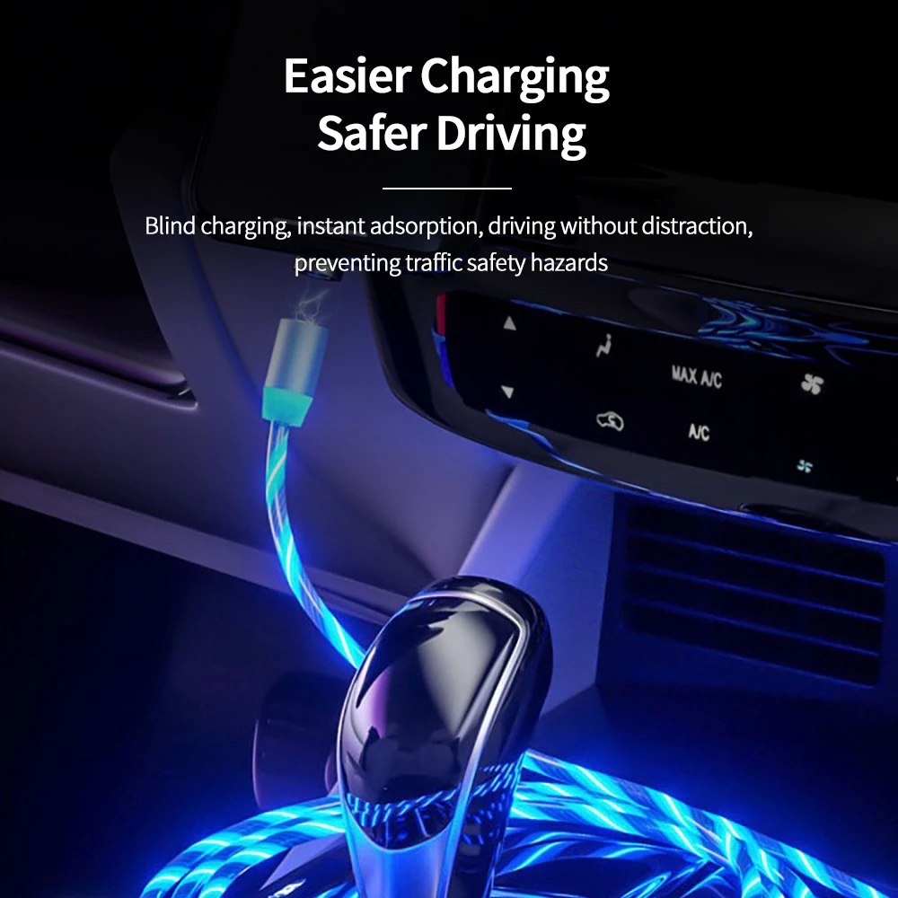 Free Sample Mobile Phone Cable Magnetic Charger Luminous LED Light Up Magnet Cable Charging Glowing USB Cables