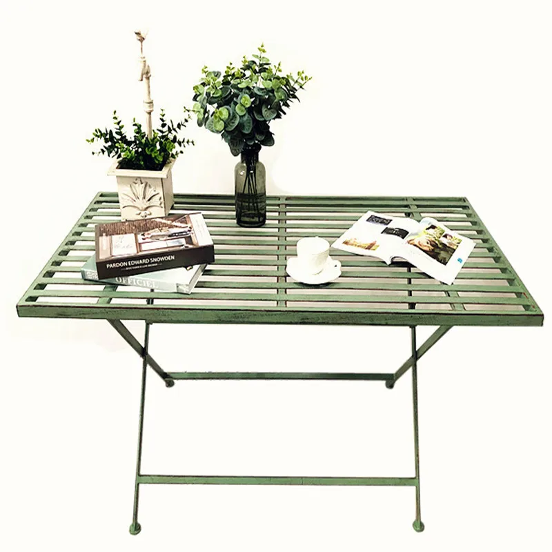 
Folding Table Cafe Garden Terrace Square Picnic Furniture Modern Metal green Dining Set Folding Outdoor Tables 