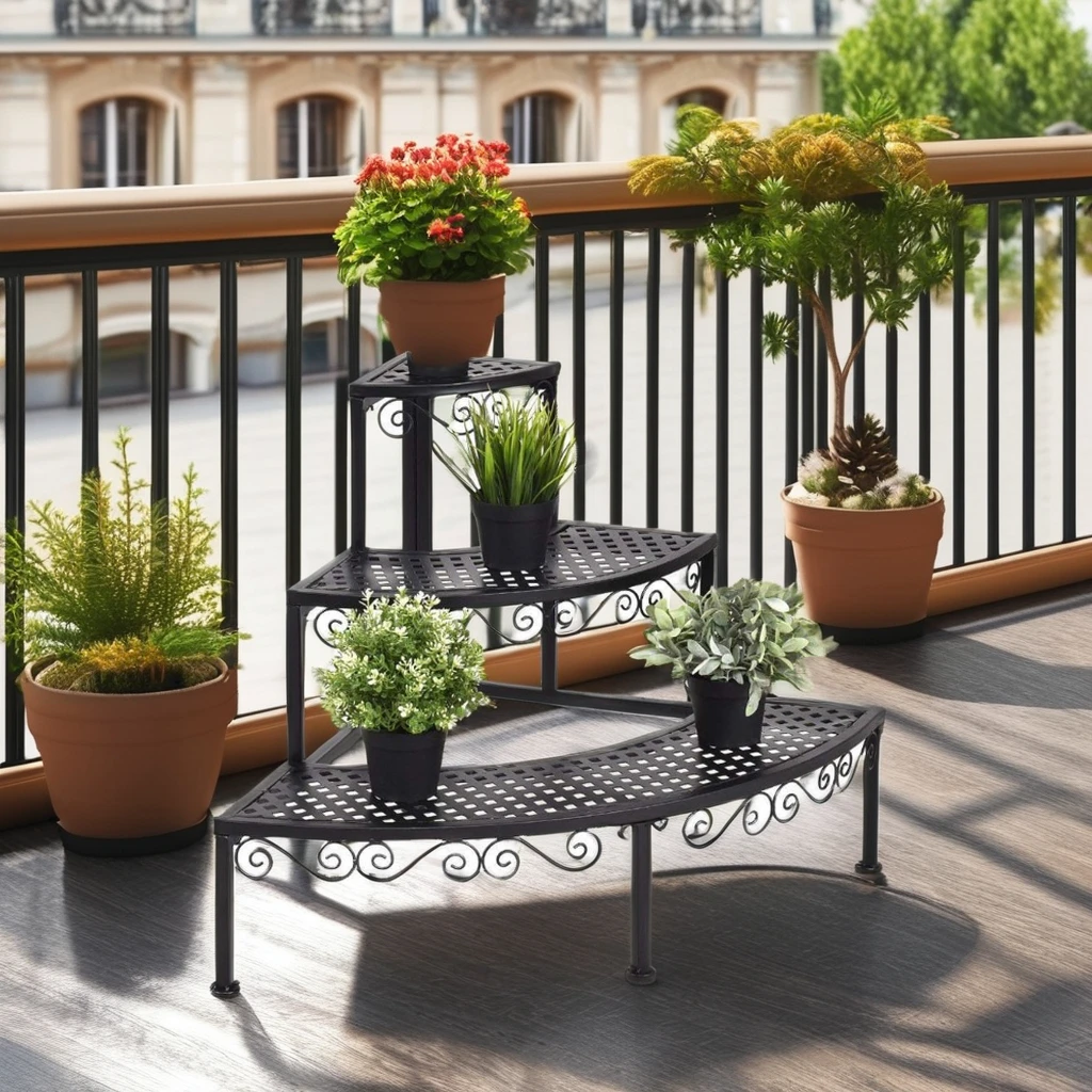 Customized 3-Step Metal Flower Pot Holder with Iron Shoe Stand For Home Balcony Corner Plant Holder and Outdoor Garden Pot Trays