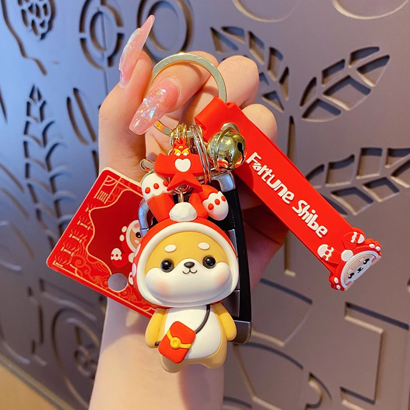 Baimao genuine Cartoon Shiba Inu Rabbit Keychain Chinese style 3D PVC rubber keychain promotional gift with best price