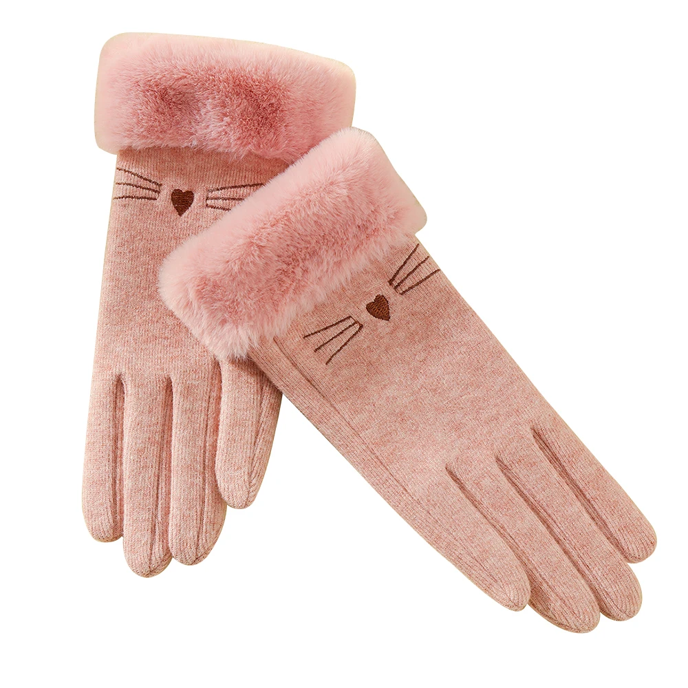 Autumn and winter warm cashmere Korean version of students outdoor cycling ladies gloves