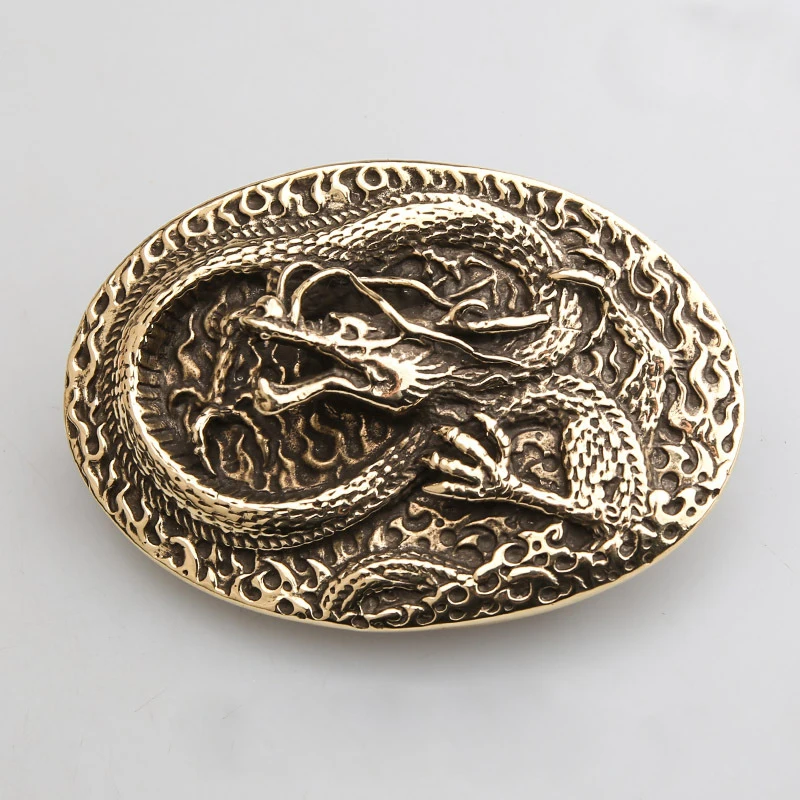 Brass Dragon Belt Buckle Embossed Belt Buckle Chinese Dragon for Men Leather Belt Decoration Fashion Western Buckle Wholesale