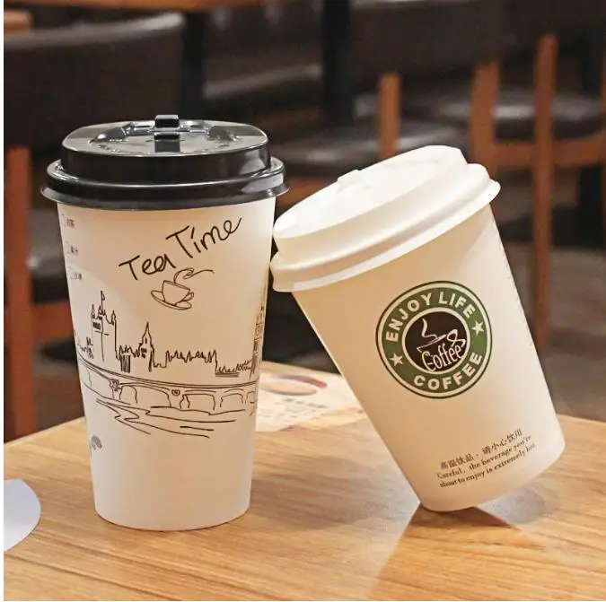 Coff Espress Kraft Sleeves Cardboard With Lid 7oz 8oz 9oz Hot Cold Paper Cup For Carbonated Drinks