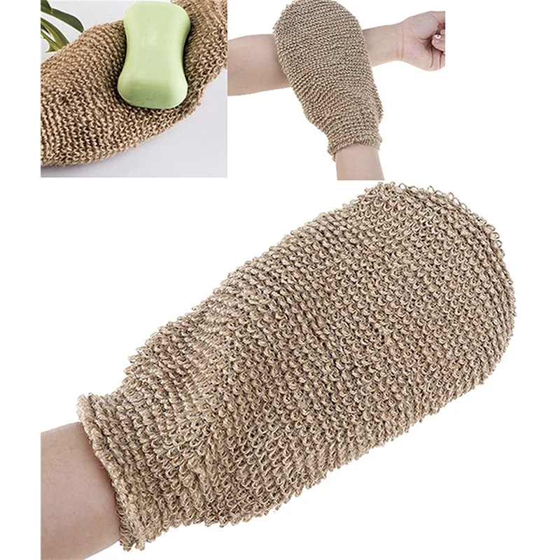 Wholesale Shower Products Private Label 100% Eco-friendly Plant Fiber Jute Hemp Natural Body Exfoliating Bath Gloves