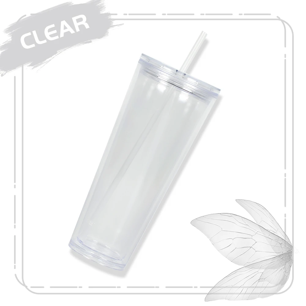 Double walled snow globe plastic 24oz blank acrylic snowglobe tumbler with lid and straw